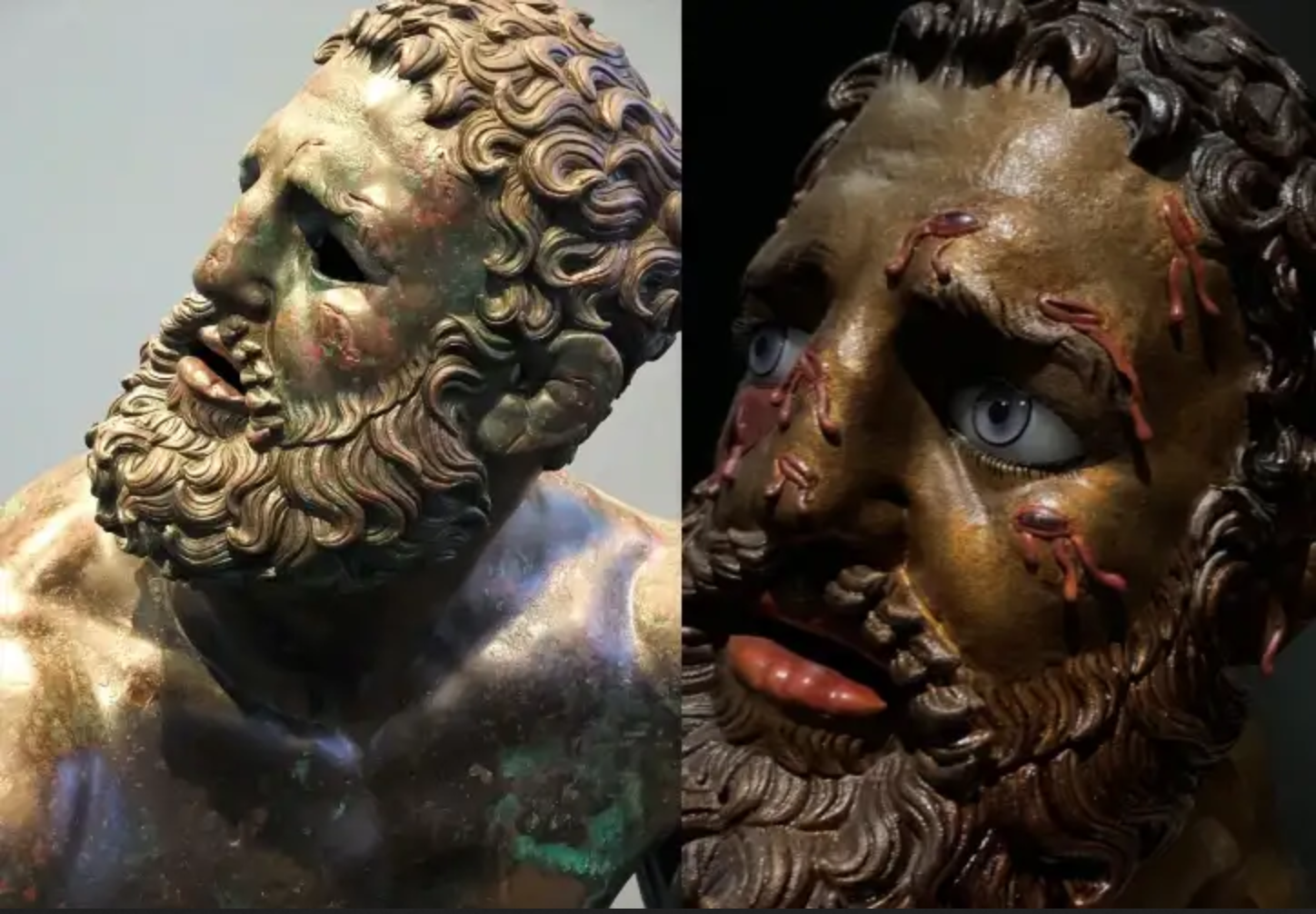 The Boxer at Rest, original (left) and the Brinkmann/Brinkmann-Koch restoration (right).