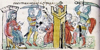 “Advolantes columbae ad aedes consuetas redeunt revolantque castrum incendunt. Inflammato iam castro diffugientes aut occiduntur aut capti venduntur.” From the Primary Chronicle (c. 1134)