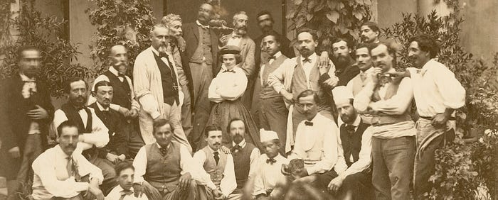 Harriet Hosmer with her studio assistants in Rome. Image courtesy of Wikimedia Commons.