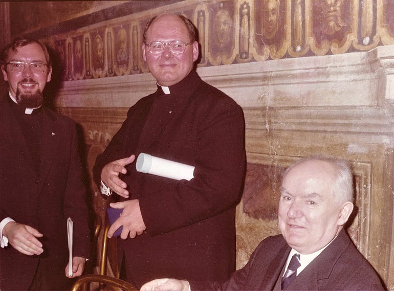 Reginald Foster in 1972, winning second prize for Latin composition at the Certamen Capitolinum, in the Sala degli Orazi e Curiazi, Musei Capitolini, Rome.