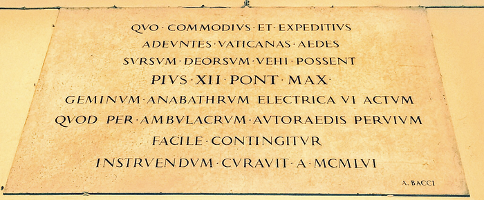 The Latin elevator inscription in the Vatican
