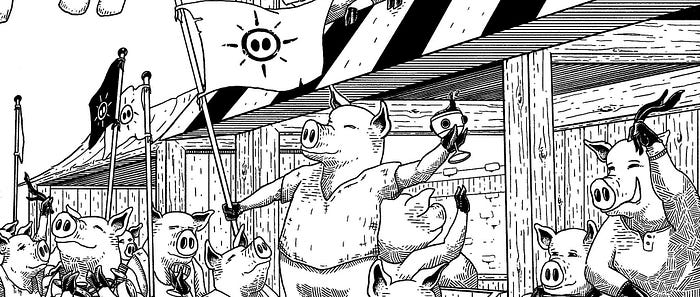  From David Beck’s illustrations for “The Pig War,” published by Paideia Press.