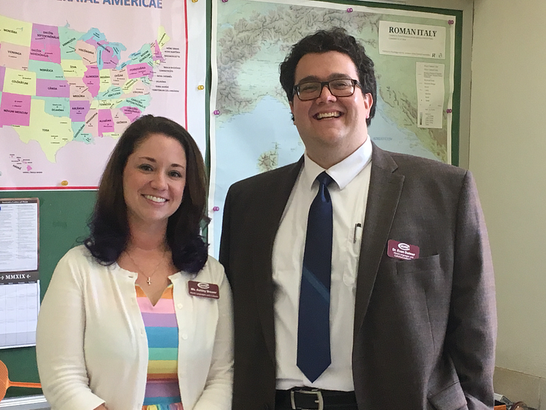  Ashley Brewer, left; Evan Dutmer, right, in the Latin Classroom, Gignilliat Hall, Culver Academies (Fall 2019)