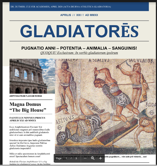  ‘Gladiatores!’ — A co-created fictional publication in Latin co-created between Evan Dutmer and his Latin 1 students, Spring 2020