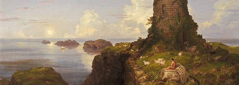 Thomas Cole, Italian Coast Scene With Ruined Tower,” National Gallery, Washington. (source)
