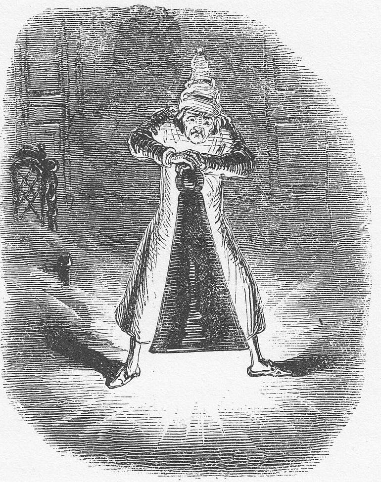  “Scrooge Extinguishes the First of the Three Spirits,” by John Leech.
