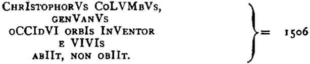  The death of Christopher Columbus, “of Genoa, discoverer of the Western World.” Here, p. 125. (Schopenaeuer later recycled that pun on abiit/obiit.)
