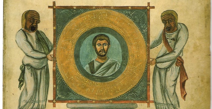  The frontispiece of the famous Codex Vaticanus Latinus 3868, with an image of Publius Terentius Afer.
