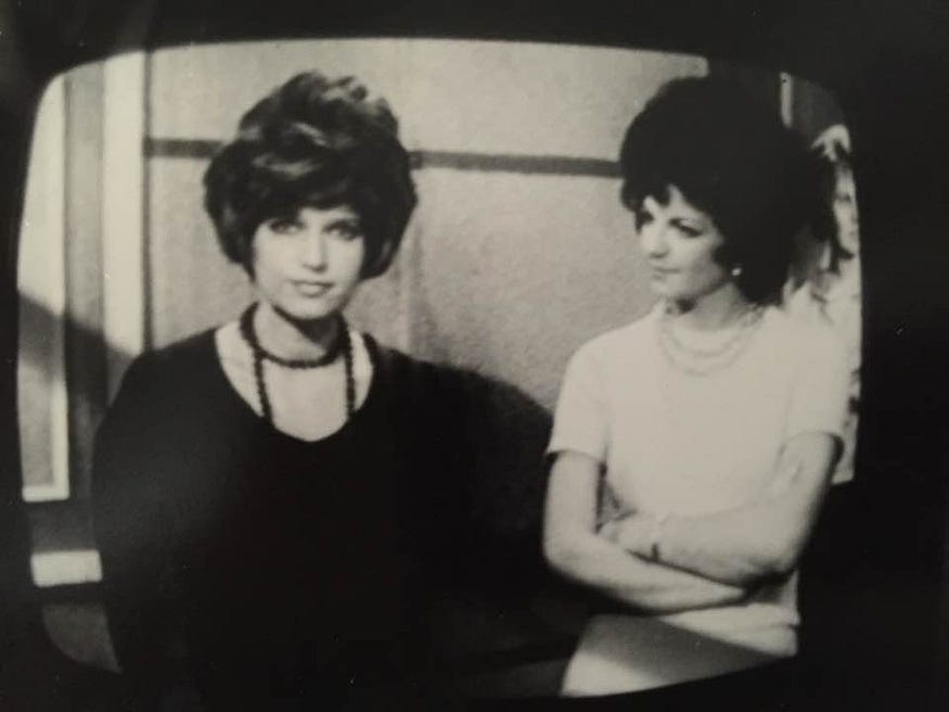 Shirley Herbert (left) on Italian television.

