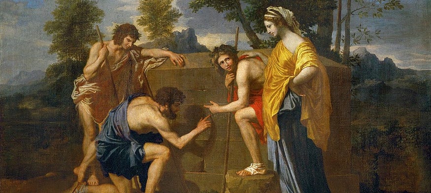 Et In Arcadia Ego, by Nicolas Poussin (Wikimedia Commons).
