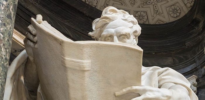  St. Matthew, by Camillo Rusconi (1715). Lateran Basilica, Rome. (Photo by Antoine Taveneaux, Wikimedia Commons)