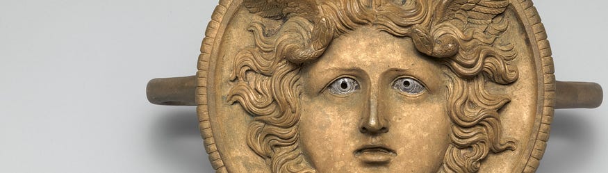 Medusa head from a Roman triumphal chariot (1st-2nd c. A.D.). (source)
