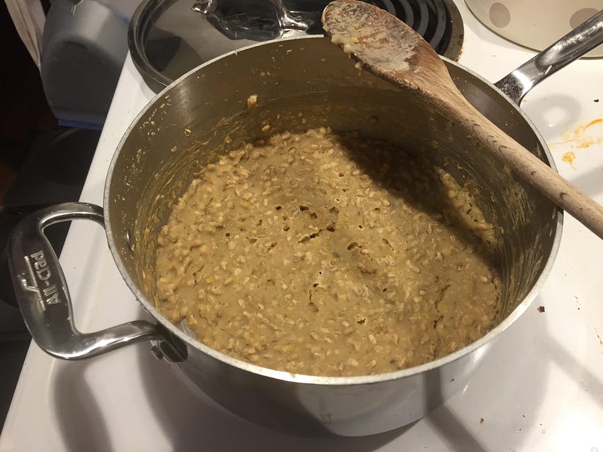 Boiled barley and lentils.
