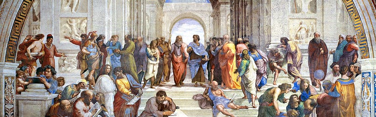  “School of Athens” by Raphael. Plato, Aristotle, Lucretius, Michelangelo, Averroes… you could be with them this summer!
