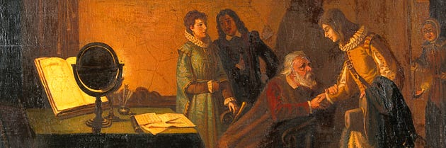  Detail from “Galileo Galilei Receiving John Milton,” by Annibale Gatti (1828-1909). (source)

