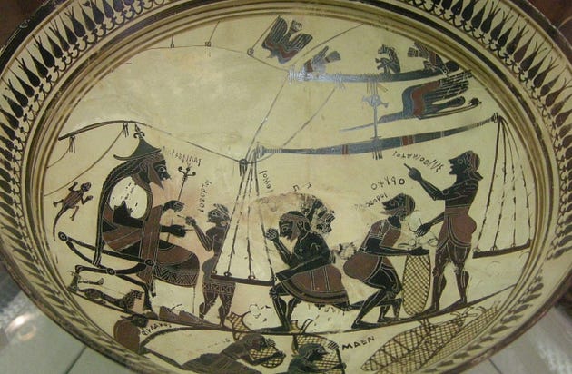  The Arkesilas Cup, from the Bibliotheque Nationale in France. (source)

