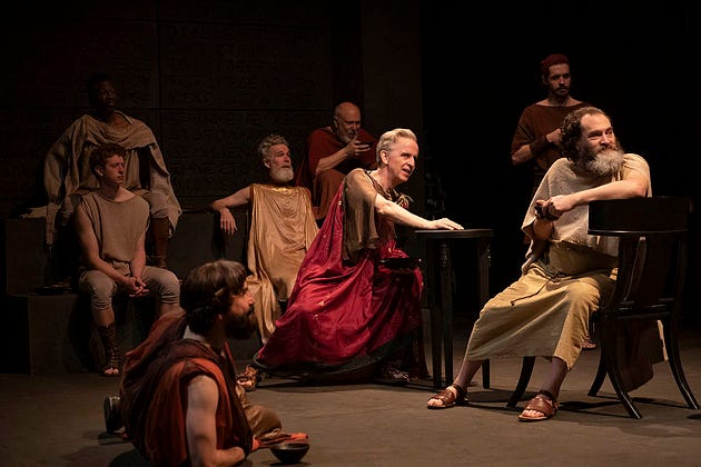  Michael Stuhlbarg (far right) captivates as the man whose trial puts Athenian society itself on trial. (Joan Marcus)
