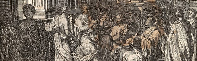  Quintilian, one of the ancient world’s greatest advocates for teaching, from the 1720 Burman edition of the Institutio Oratoria. Engraving by F. Bleyswyk. (source)
