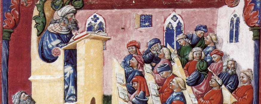 Fourteenth Century Lecture Hall, by Laurentius de Voltolina (source).
