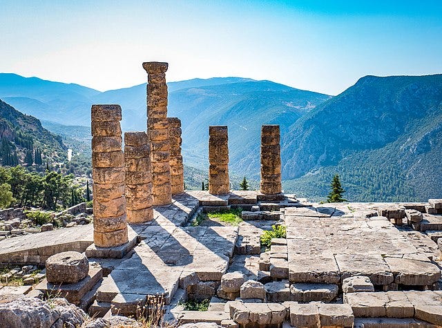 Temple of Apollo at Delphi (source).
